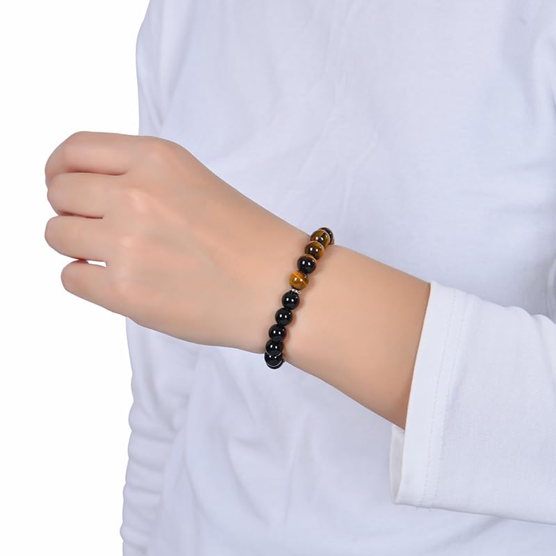 TUBIANCA Triple Protection Tiger Eye, Black Tourmaline, and Hematite Bracelet, Strength, Protection & Balance for Men & Women, G