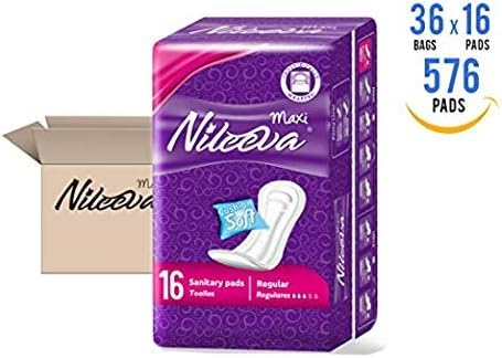 Nileeva Individually Wrapped Super Maxi Sanitary Napkins Feminine Care, Super Value (576 Pads= 16 Pads/Pack X 36 Packs) Bulk Buy