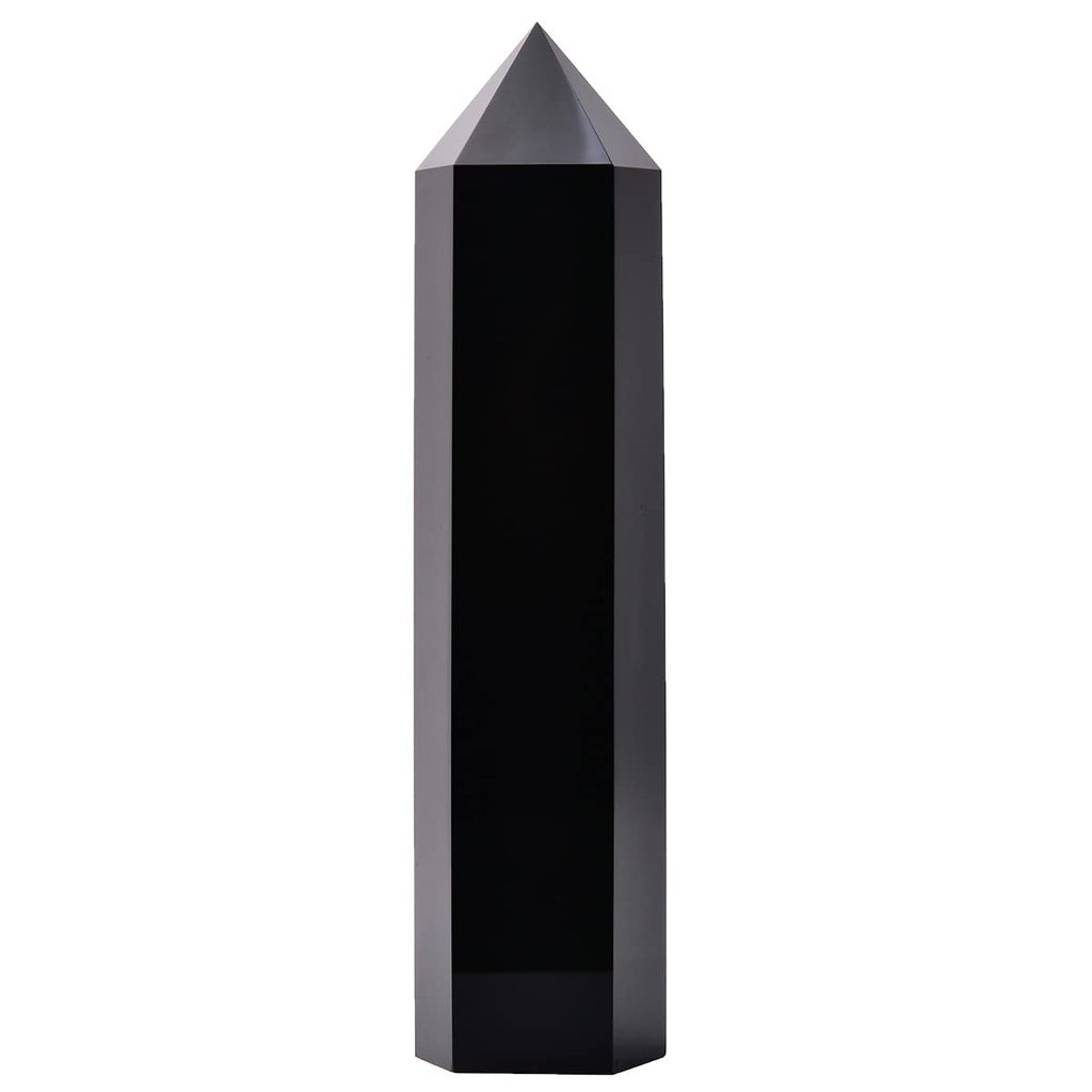 MOGEMT Large Black Obsidian Crystal Tower Natural Healing Crystal Point Wand Obelisk 6 Faceted Reiki Chakra Meditation Therapy H