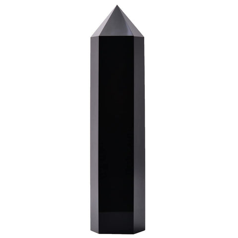 MOGEMT Large Black Obsidian Crystal Tower Natural Healing Crystal Point Wand Obelisk 6 Faceted Reiki Chakra Meditation Therapy H
