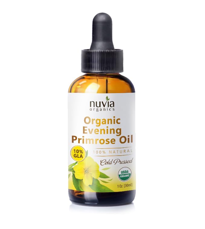 Nuvia Organics Evening Primrose Oil, USDA Certified 100% Pure Cold Pressed, Solvent-Free Extraction; 1 oz