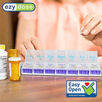 EZY DOSE Weekly (7-Day) Pill Case, Medicine Planner, Vitamin Organizer Box, 2X-Large Push-Button Compartments, Color May Vary, B