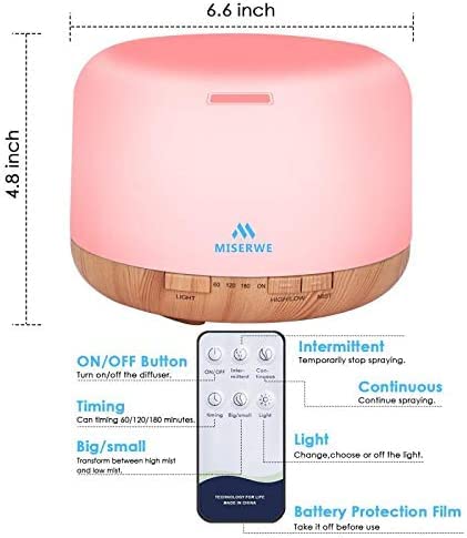 500ml Diffuser with Remote Control Waterless Automatic Shut Off Essential Oil Diffusers with Timing Mode Adjustable Oil Diffuser