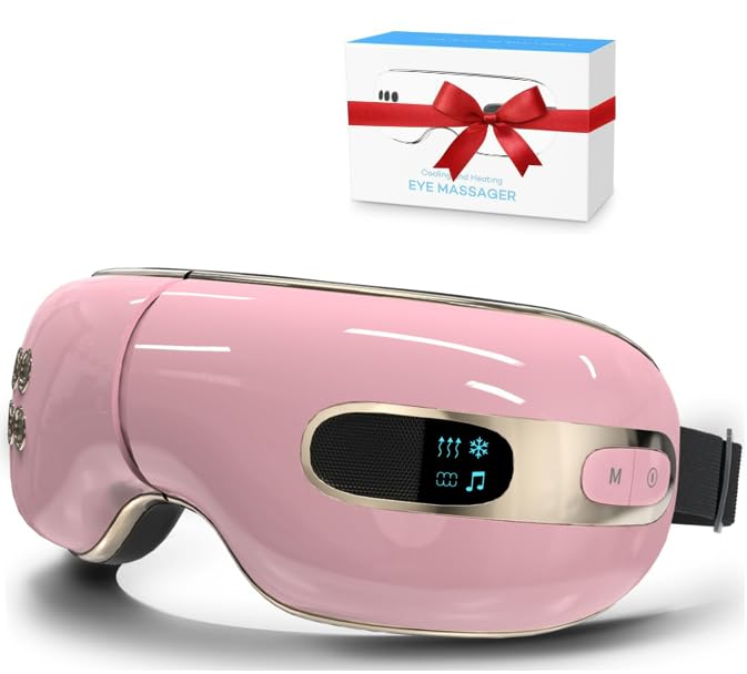 fmlave Eye Massager with Heat and Coolling for Migraines, Dry Eyes, Eye Strains, Eye Massager Mask Heat Cold Tech Bluetooth Musi
