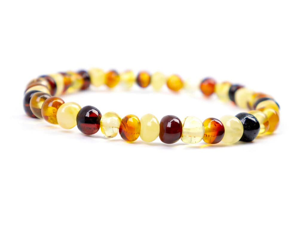 Baltic Amber Bracelet for Adults Made on Elastic Band- Natural Amber from Baltic Region, Genuine Baltic Amber (Multi, 7.5 inch)
