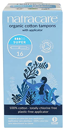 Natracare Organic Cotton Super Tampons with Cardboard Applicator, Plastic Free, Chlorine Free, Biodegradable & Compostable (1 Pa