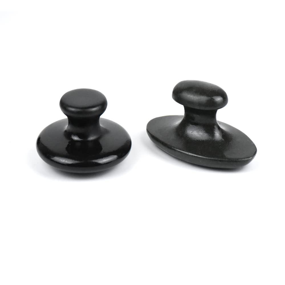 Windfulogo 2 Pcs Long Mushroom Shaped Massage Stones Natural Bian Stone Hot Rock for Spa Massage Black
