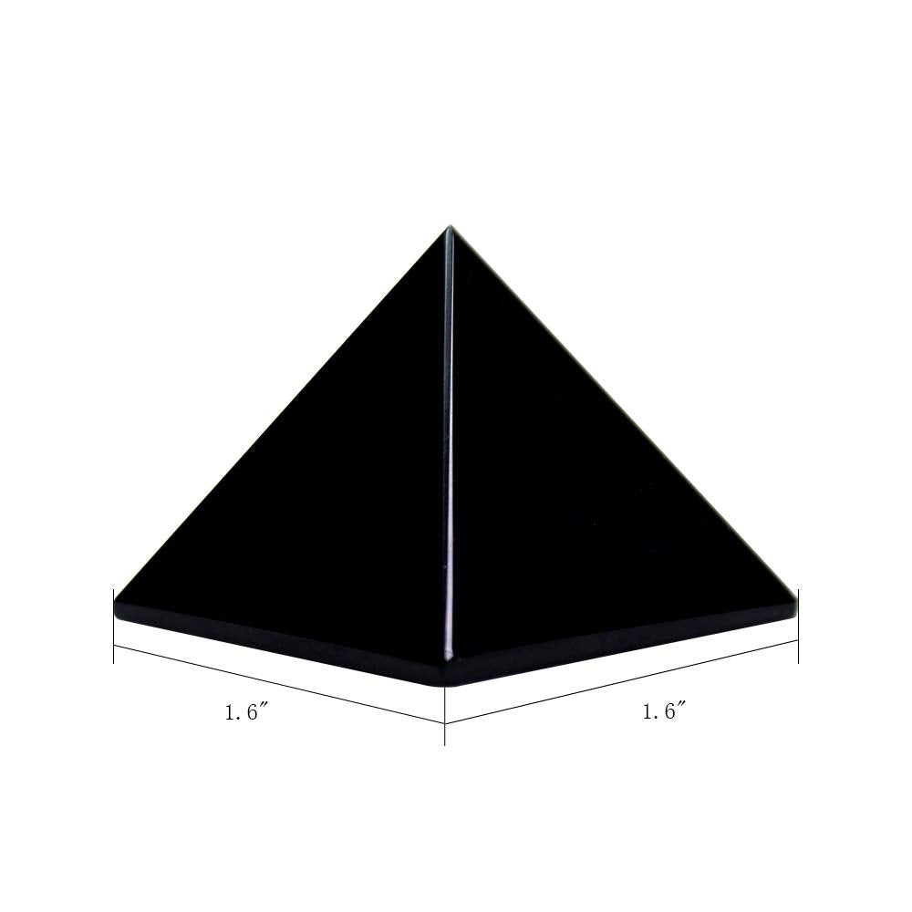Runyangshi Natural Black Obsidian Crystal Pyramid Energy Generator | 1.6x1.6in (4x4cm) Healing Crystal Pyramid for Protection &