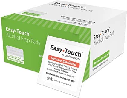 Easytouch Alcohol Prep Pads 2 Boxes ? Gamma-Sterilized - (100 Per Box)