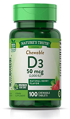 Natures Truth Chewable Vitamin D3 2,000 IU | 100 Tablets | Berry Flavor | Vegetarian, Non-GMO, Gluten Free