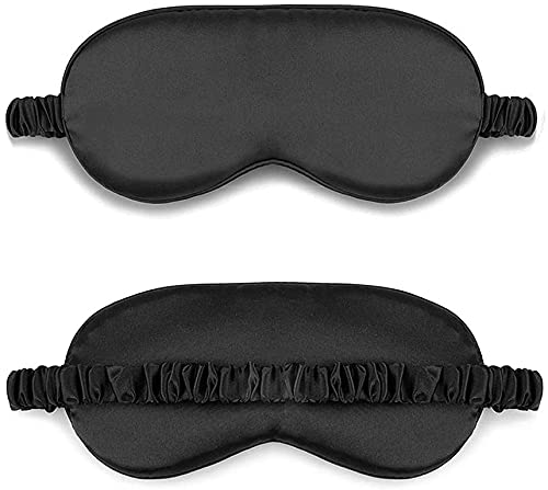 LCBD Silk Satin Sleeping Eye Mask, Black Sleep Eye Mask Night Blindfold for Women and Men, Soft Breathable Blackout Eyeshade Eye