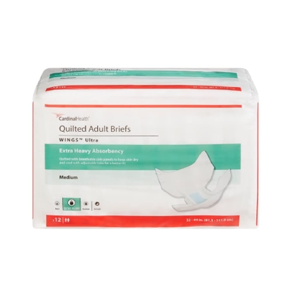 Wings Ultra Quilted Adult Briefs Extra Heavy Absorbency, Medium, 32 - 44 (Case of 96)