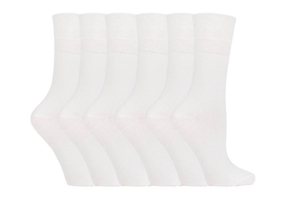 Gentle Grip - 6 Pack of Ladies Diabetic Socks -5-9 us (White)