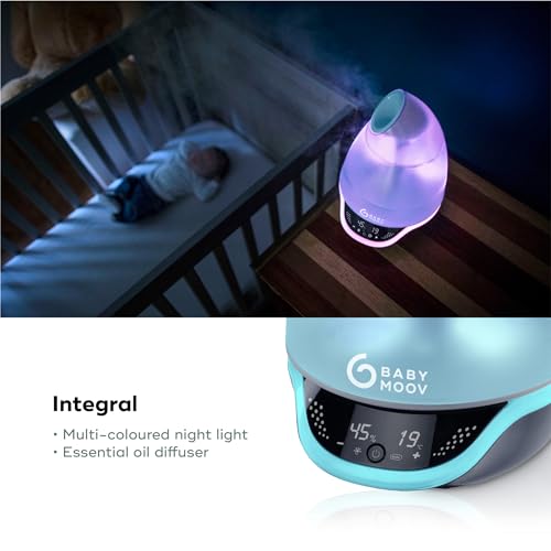 Babymoov Hygro Plus Cool Mist Humidifier 3-in-1 Humidity Control, Multicolored Night Light & Essential Oil Diffuser Easy Use and