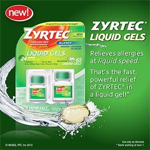 Zyrtec Cetirizine HCI/ Antihistamine 10mg 65 Liquid Gels One Bottle of 25 and One Bottle of 40