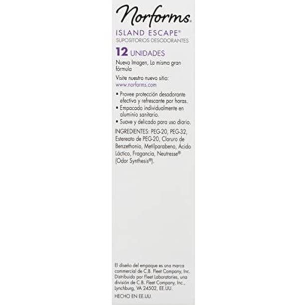 NORFORMS Feminine Deodorant Suppositories-Island Escape-12 ct, 2 pk