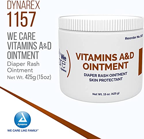 Dynarex Vitamins A & D Ointment, Ointment with Vitamin A and Vitamin D Skin Protectant, for Diaper Rash and Discomfort, White, 4