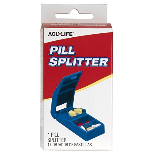 Acu-Life Pill Cutter and Splitter with Dispenser, Cuts Pills, Vitamins, Tablets, Stainless Steel Blade, Travel Sized, Includes S
