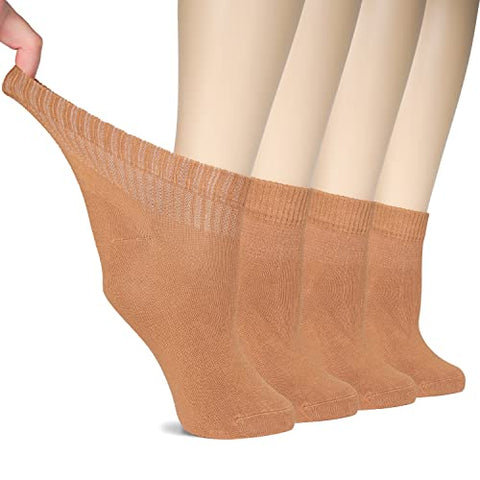 Hugh Ugoli Women Diabetic Ankle Socks, Super Soft & Thin Bamboo Socks, Wide & Loose, Non-Binding Top & Seamless Toe, 4 Pairs, Ha