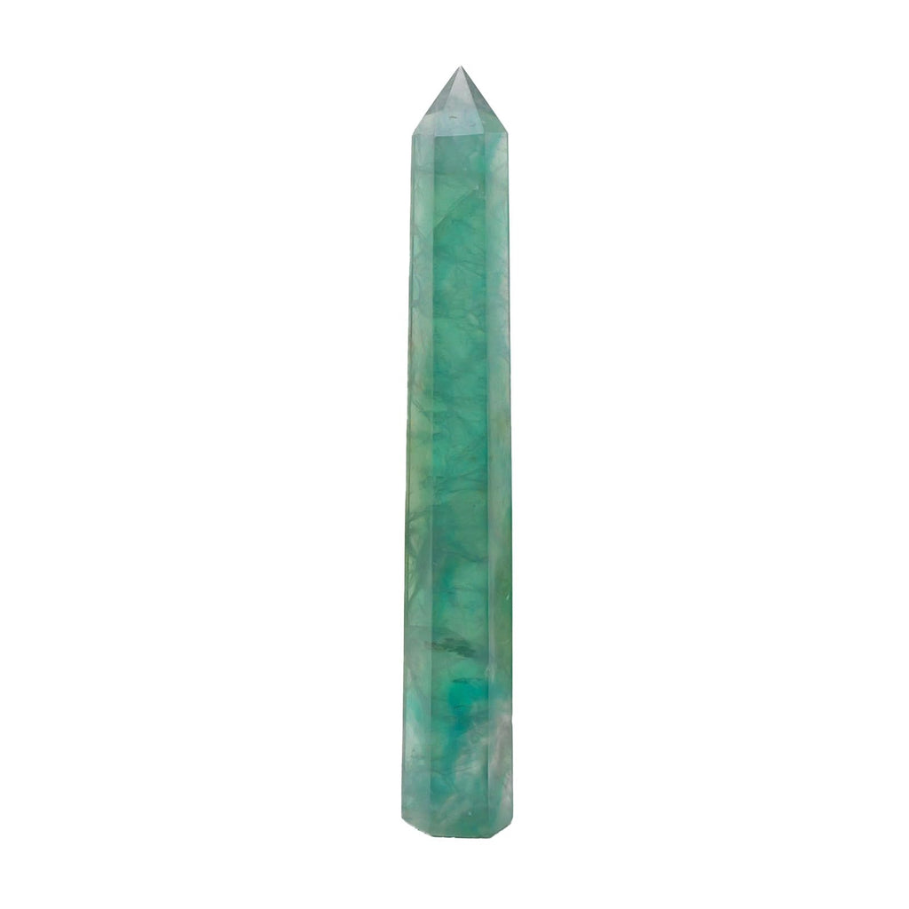 Apengshi 1PCS Natural Crystal Green Fluorite Tower 5.9-6.3 (15-16cm) 6 Faceted Single Point Prism Healing Crystal Wand for Medit