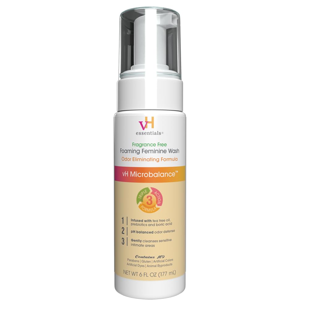vH essentials Foaming Feminine Wash - Fragrance Free - Ph Balanced, Hypoallergenic, Prebiotics, Natural Botanical Extracts and V