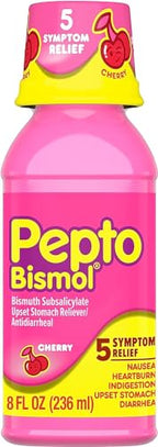 Pepto Bismol Liquid for Nausea, Heartburn, Indigestion, Upset Stomach and Diarrhea Relief, Cherry Flavor 8 oz