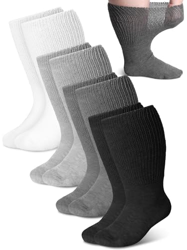 Bunnycool 4 Pairs Extra Wide Socks Swollen 30 Lymphedema Bariatric Socks Non Binding Loose Fit(9-11,Multi Colors)