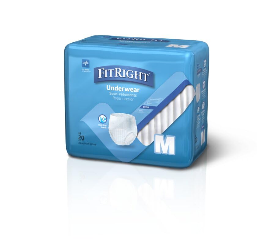FitRight Ultra Unisex Adult Protective Underwear, Medium Size for Waist 28-40 Inches, Heavy Absorbency, Dependable Incontinence