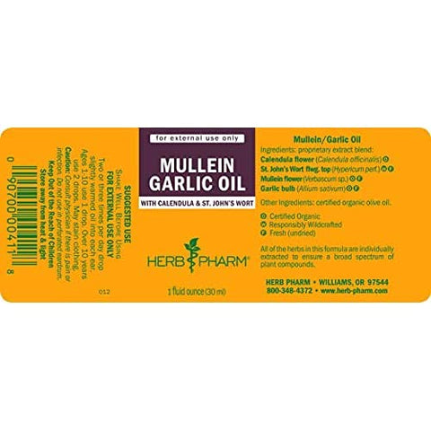 Herb Pharm Mullein Garlic Herbal Oil - contains Calendula, Garlic, Mullein flower, St. John's Wort, Olive Oil, 1 Ounce