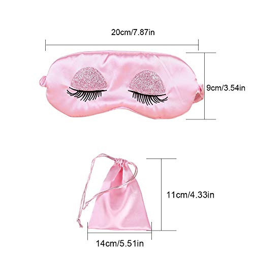 EleCharm Sweet Girl's Satin Eye Mask Long Eyelash Embroidered Eye Cover Sleeping Eyeshade with Portable Pouch