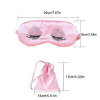 EleCharm Sweet Girl's Satin Eye Mask Long Eyelash Embroidered Eye Cover Sleeping Eyeshade with Portable Pouch