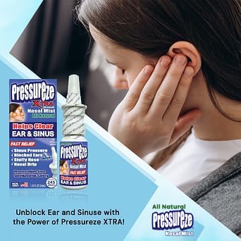 Pressureze Xtra - Natural- Preservative Free - Sterile Nasal Spray - for Severe Sinus Congestion Relief - Opens Blocked Ear Cana