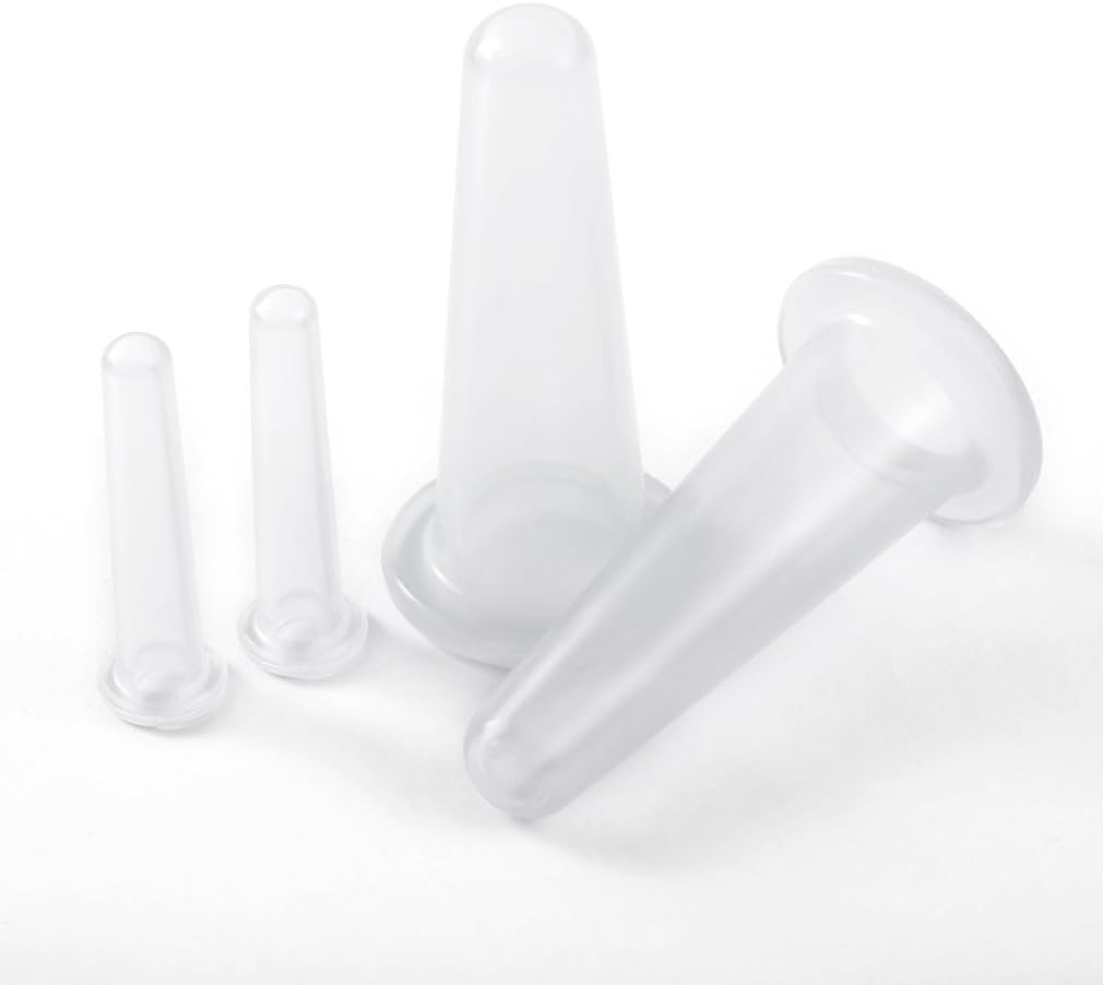 Jizlan 4Pcs Mini Massage Cupping Set Silicone Facial Cups Face Massager Helper Skin Care Neck Back Eyes Massaging Cup Safe to Us