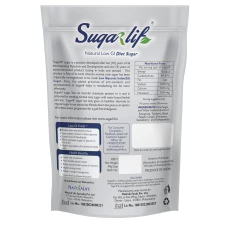 Sugarlif LOW GI Diet Sugar- Orignal Product of Dr. C K Nandagopalan - Diabetic Friendly Herbal Cane Sugar-Free From Chemicals, A