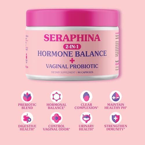 Seraphina Vaginal Probiotics 2-in-1 for Women + Hormone Balance - 90 Capsules Complete Feminine Care, PMS & Urinary Tract Health