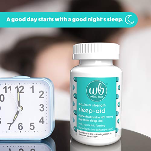 Wellness Basics - Maximum Strength Sleep-Aid - Diphenhydramine HCL (96 Count Softgel - Twin Pack) Relieves Occasional Sleeplessn
