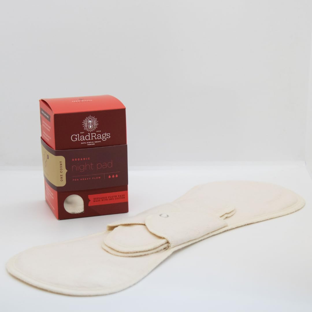 GladRags Natural Organic Undyed Cotton Reusable Night Pad (1-Pack) - 100% GOTS Certified Organic Menstrual Pad, Postpartum Pad,