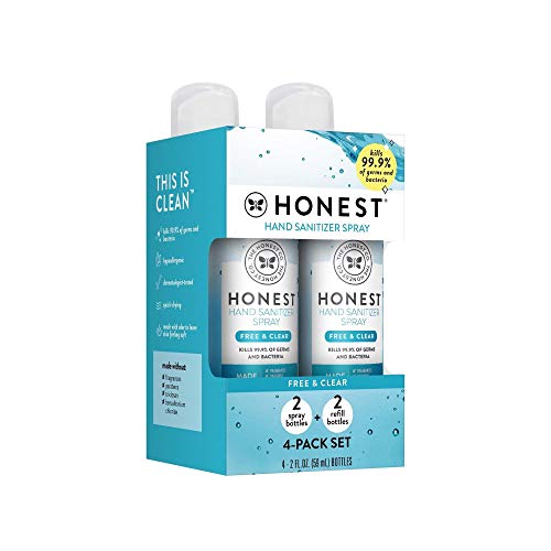 The Honest Company Plant-Based Hand Sanitizer Spray | Kills 99.9% of Germs | Hypoallergenic, Quick-drying + Moisturizing | Fragr