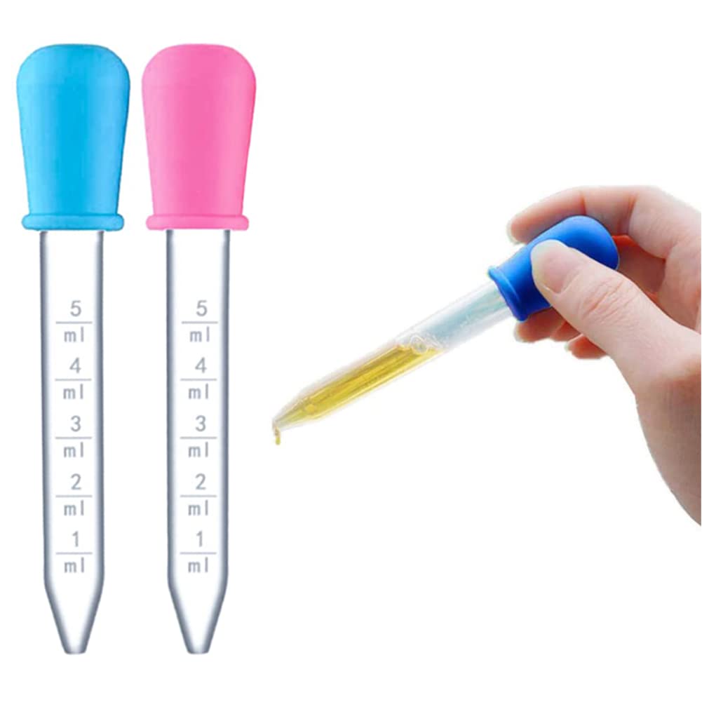 Bowiemall 2Pcs Silicone Liquid Dropper Pipette Babies Plastic Pipettes Transfer Eyedropper Tip Eye Dropper 5Ml, Pink