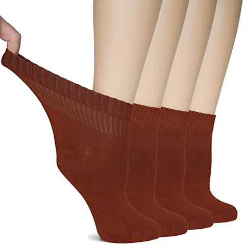 Hugh Ugoli Women Diabetic Ankle Socks, Super Soft & Thin Bamboo Socks, Wide & Loose, Non-Binding Top & Seamless Toe, 4 Pairs, Bo