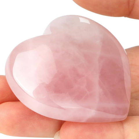ideayard 45mm Rose Quartz Heart, Crystal Stone 1pcs Puff Heart, Love Palm Healing Stone Reiki Crystal Gemstone Worry Stones for 