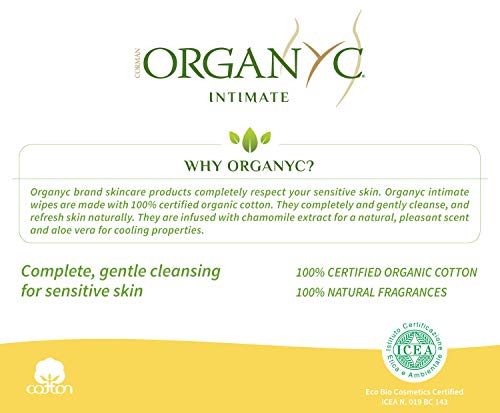 ORGANYC 100% Organic Cotton Feminine Hygiene Wipes, 20-count Packages (Pack of 6)