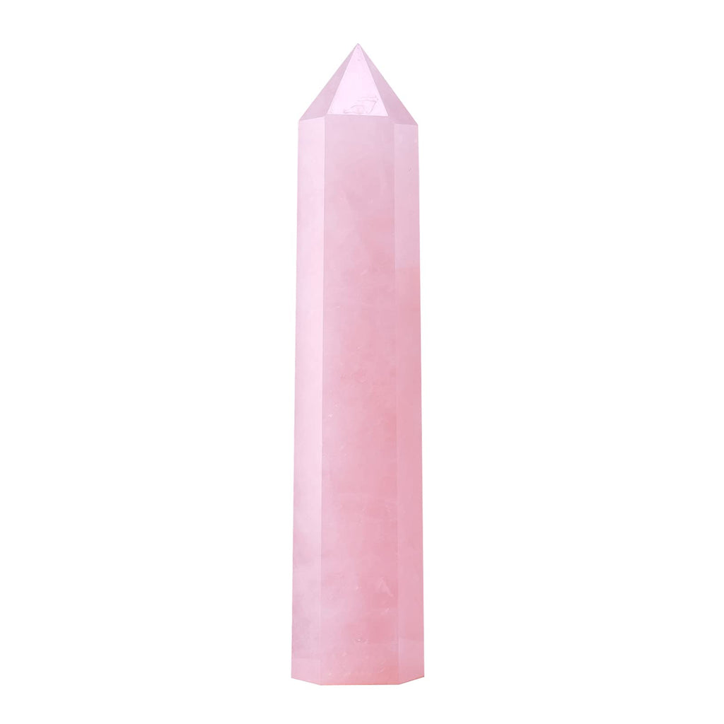 Apengshi Large Rose Quartz Natural Healing Crystal Tower 5.9-6.3 6 Faceted Single Point Love Energy Charger Crystal Wand Stone M