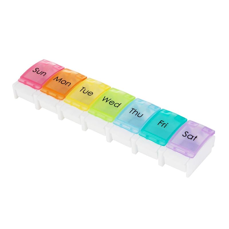 Wopanxye 7 Day Pill Case Organizer, Large Medicine Box Dispenser Daily, Colorful Travel 7 Dividers Vitamin Holder with Easy Push