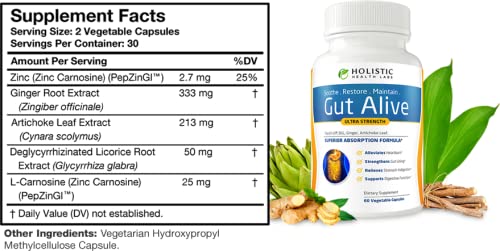 Gut Alive For Restoring Gut Lining - All Natural Support to Fight Leaky Gut, IBS, Heartburn, Acid Indigestion, Acid Reflux, Bloa