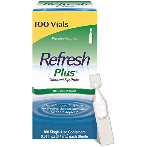 Refresh Plus Lubricant Eye Drops Long Lasting Relief Plus Protection for Mild To Moderate Dry Eye - 100 Single Use Vials