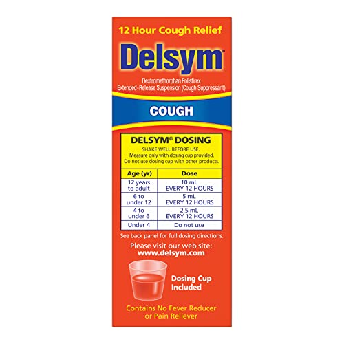 Delsym Cough Relief Medicine, Powerful Cough Relief for 12 Good Hours, Cough Suppressing Liquid, 1 Pharmacist Recommended, Orang