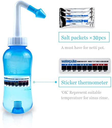 Waterpulse Neti Pot Sinus Rinsing,Nasal Wash Bottle Sinus Rinsing Bottle Cleaner Pressure Irrigation Neti-Pot with Sticker Therm