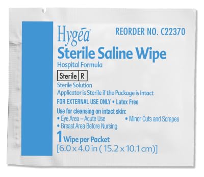 Hygea C22370 Sterile Saline Wipe, 6 x 4, 24/bx