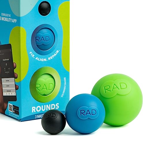 RAD Rounds/Set of 3 Massage Balls/Latex Free Silicone/for Jaw, Hands and Plantar Fasciitis Myofascial Release, Mobility and Reco